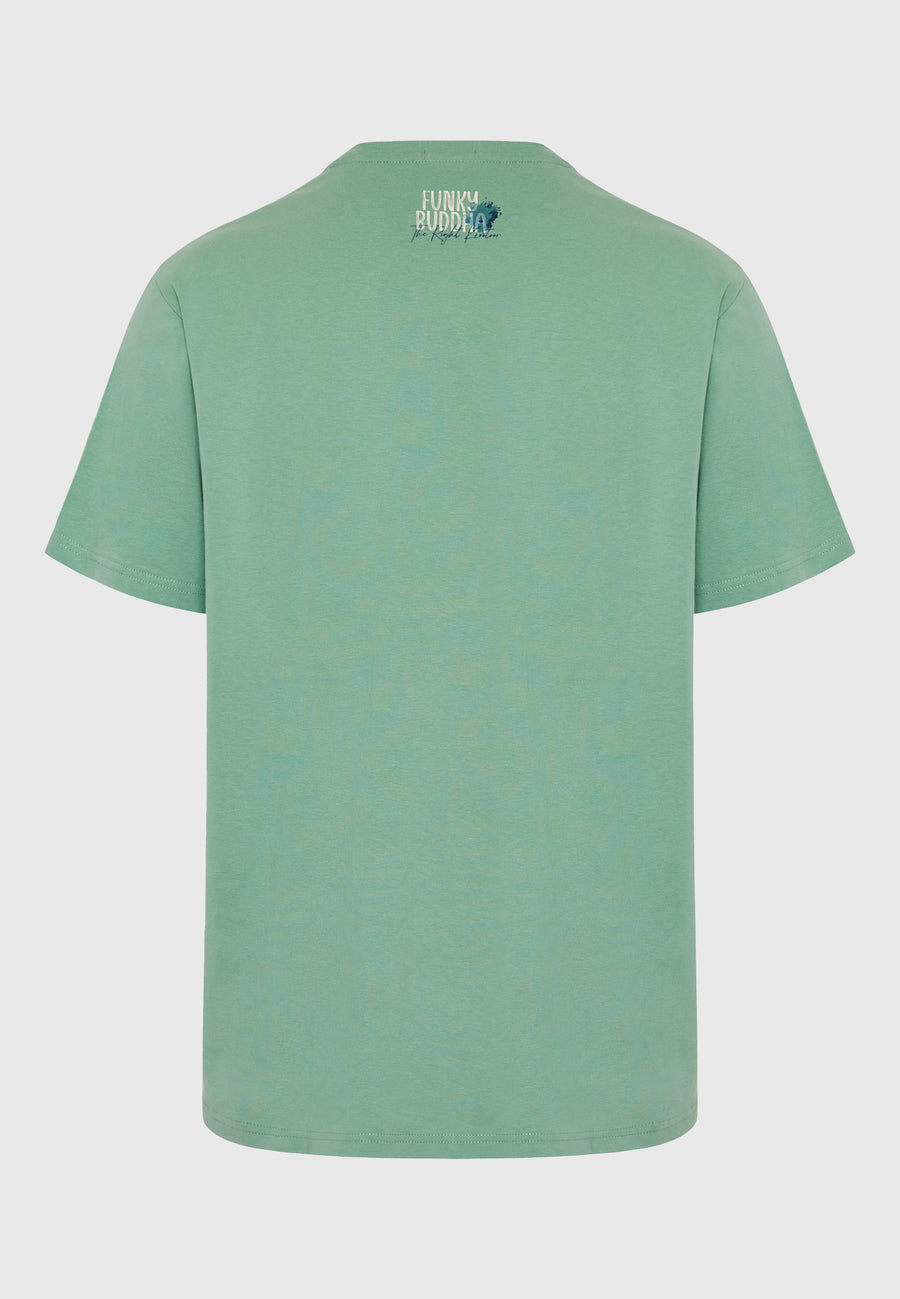 Tricou din bumbac organic cu imprimeu fotografic - Verde salvie