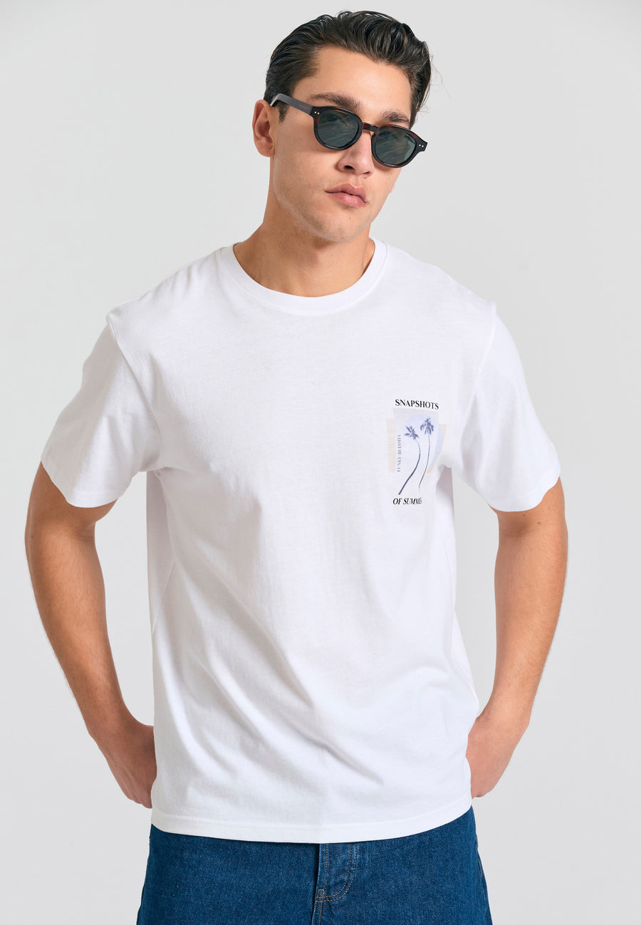 Tricou cu imprimeu fotografic pe spate - Alb