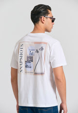 Tricou cu imprimeu fotografic pe spate - Alb