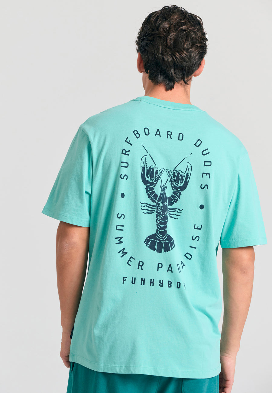 Tricou cu croială lejeră și imprimeu pe spate - Aqua