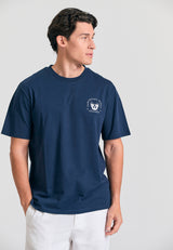 Tricou cu croială lejeră și imprimeu pe spate - Bleumarin