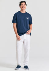 Tricou cu croială lejeră și imprimeu pe spate - Bleumarin