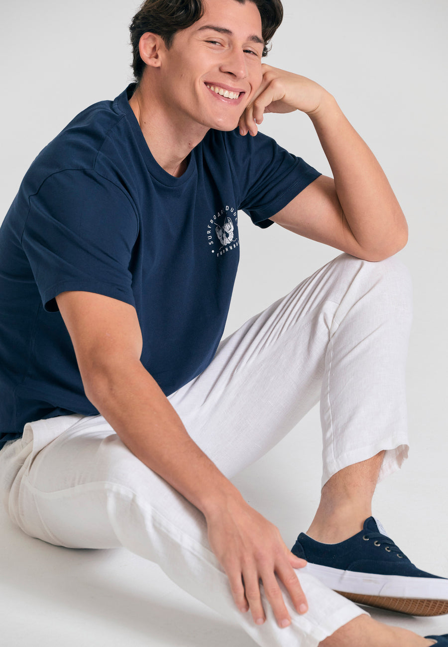 Tricou cu croială lejeră și imprimeu pe spate - Bleumarin