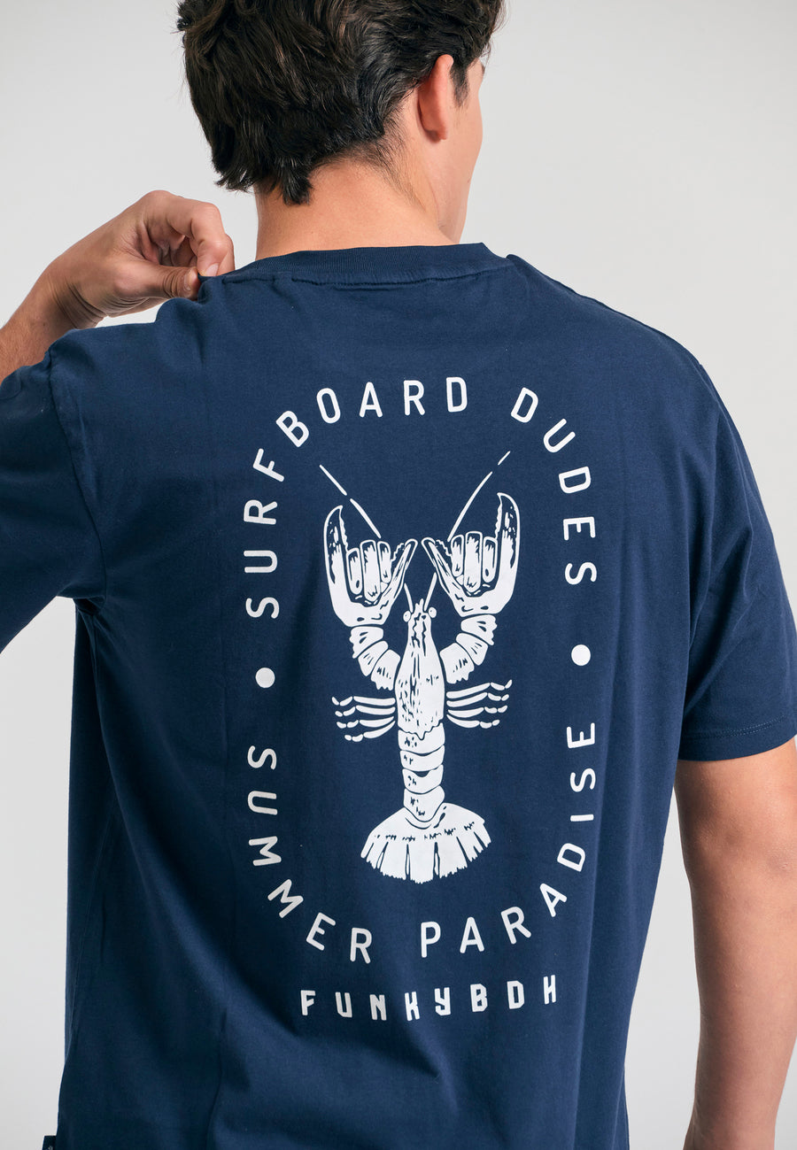 Tricou cu croială lejeră și imprimeu pe spate - Bleumarin