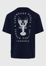 Tricou cu croială lejeră și imprimeu pe spate - Bleumarin