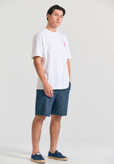 Tricou cu croială lejeră și imprimeu pe spate - Alb
