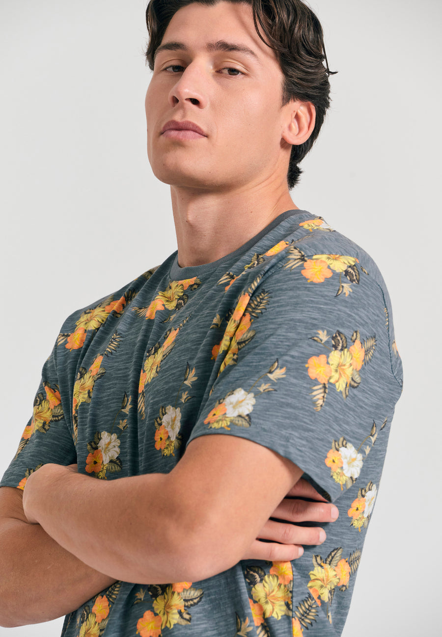 Crew neck all over printed t-shirt - Steel grey
