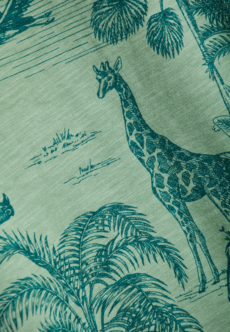 Crew neck t-shirt with exotic all over print - Sage green