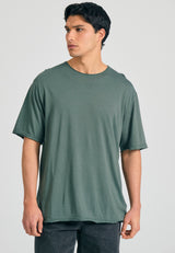 Tricou cu croială lejeră și margini brute - Verde mineral