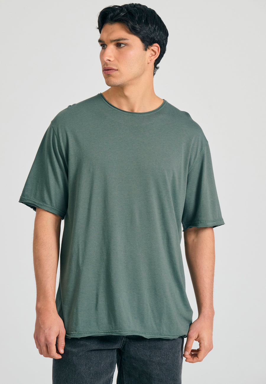 Tricou cu croială lejeră și margini brute - Verde mineral