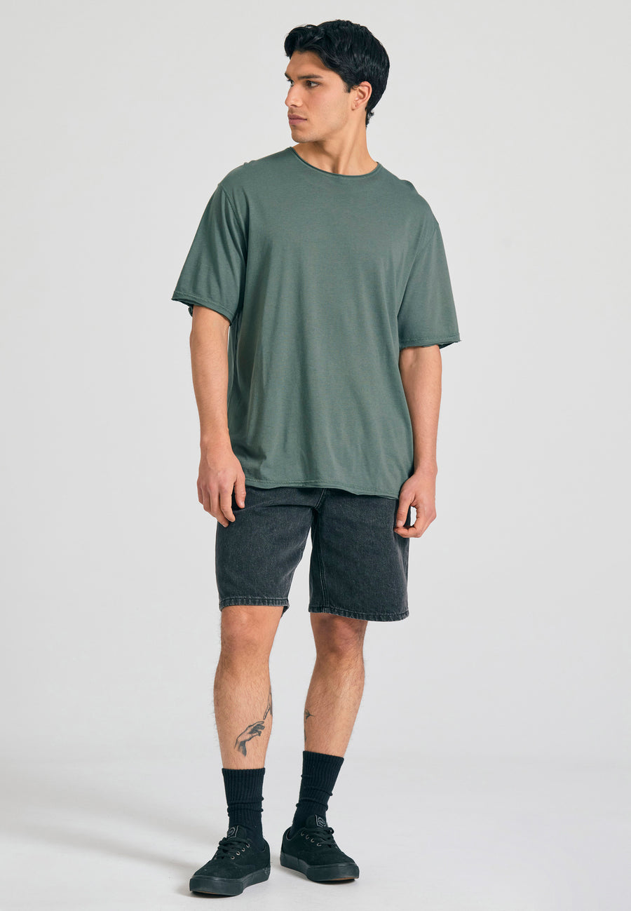 Tricou cu croială lejeră și margini brute - Verde mineral