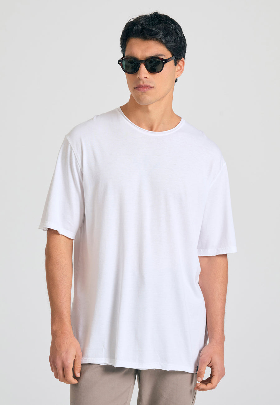 Tricou cu croială lejeră și margini brute - Alb