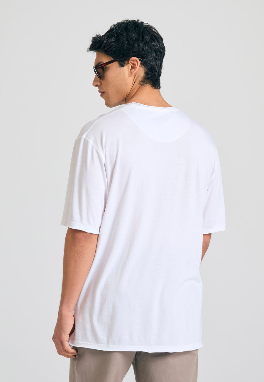 Tricou cu croială lejeră și margini brute - Alb