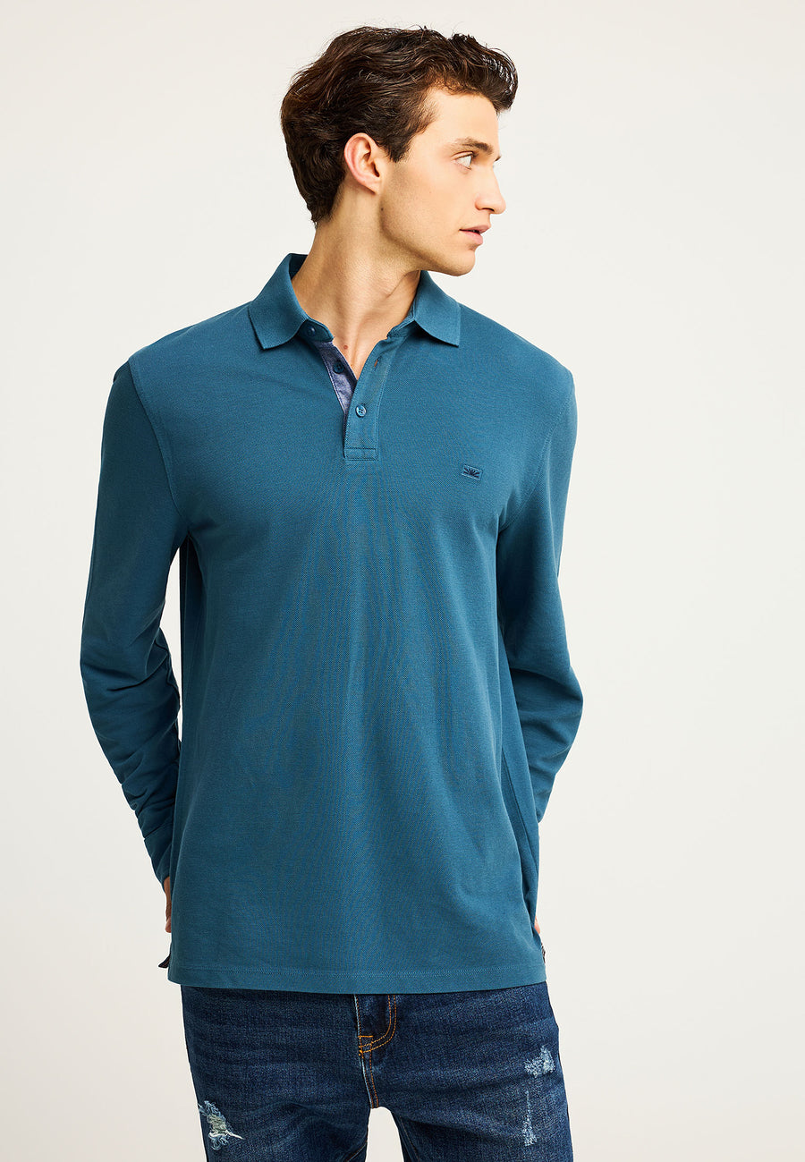 Tricou polo cu mânecă lungă și logo minimalist pe piept