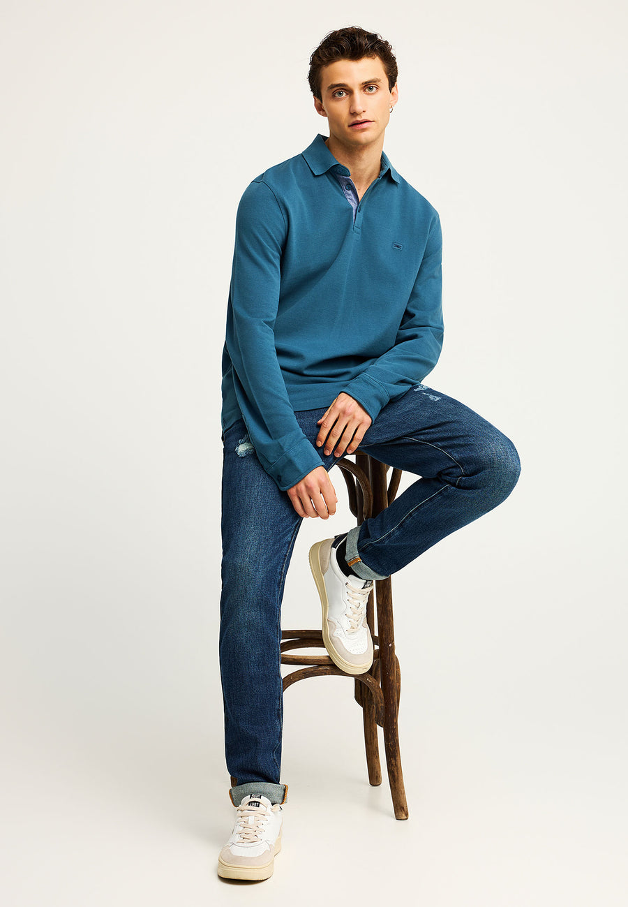 Tricou polo cu mânecă lungă și logo minimalist pe piept