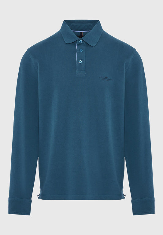 Long-sleeve polo shirt with minimal chest logo