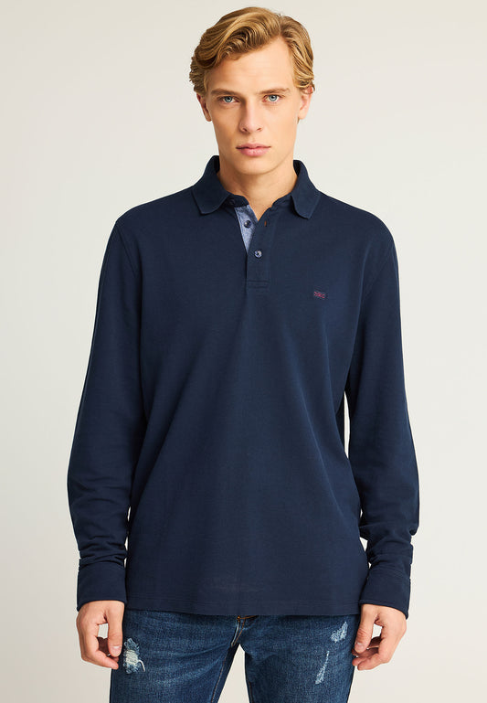 Tricou polo cu mânecă lungă și logo minimalist pe piept