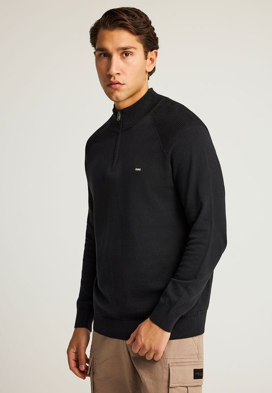 Pulover tricotat simplu cu fermoar pe jumătate pentru bărbați