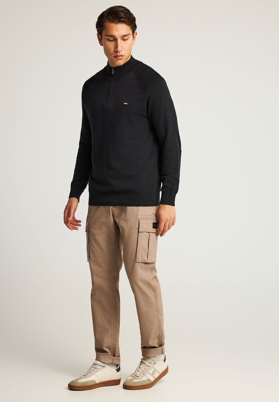 Pulover tricotat simplu cu fermoar pe jumătate pentru bărbați