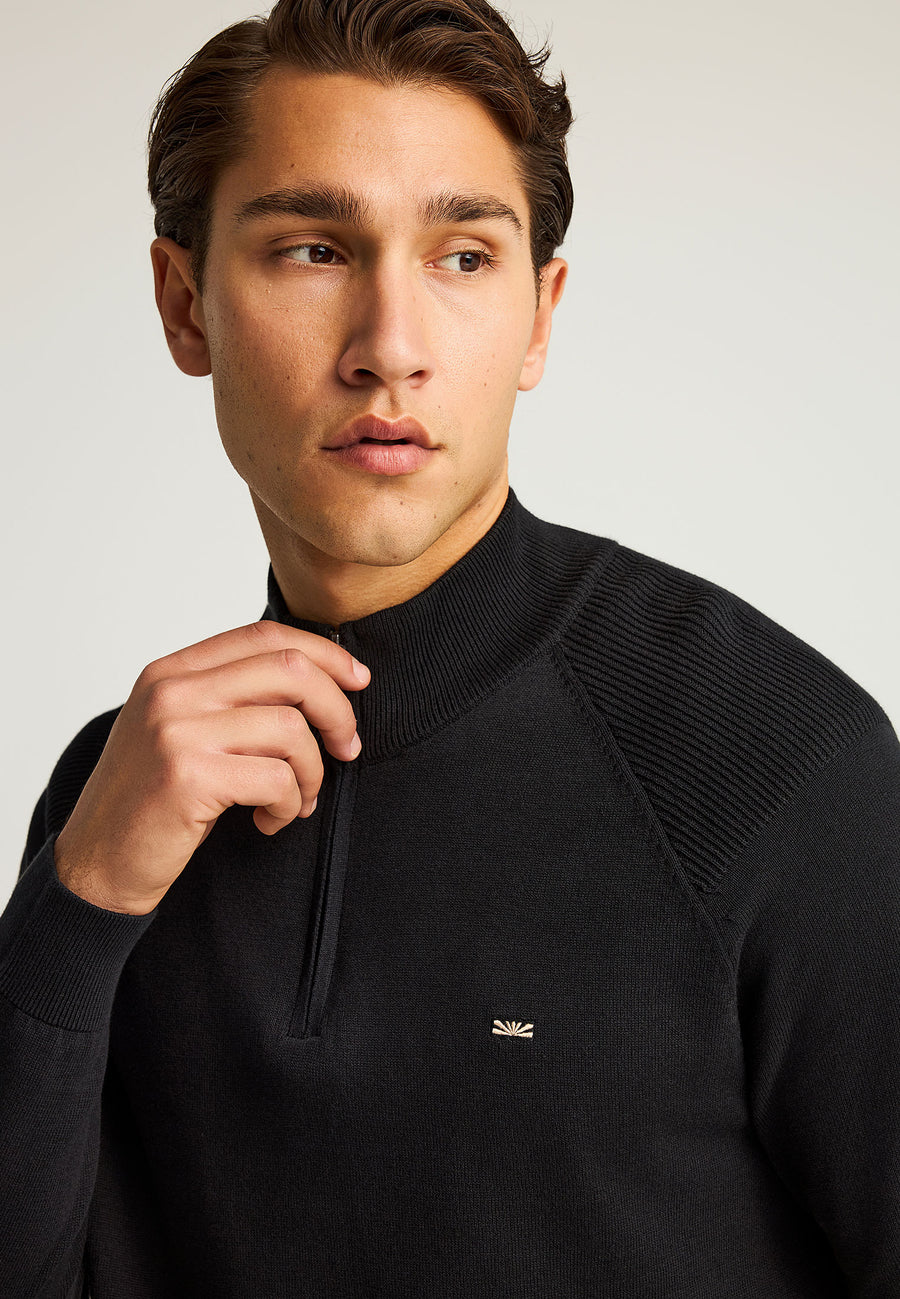 Pulover tricotat simplu cu fermoar pe jumătate pentru bărbați