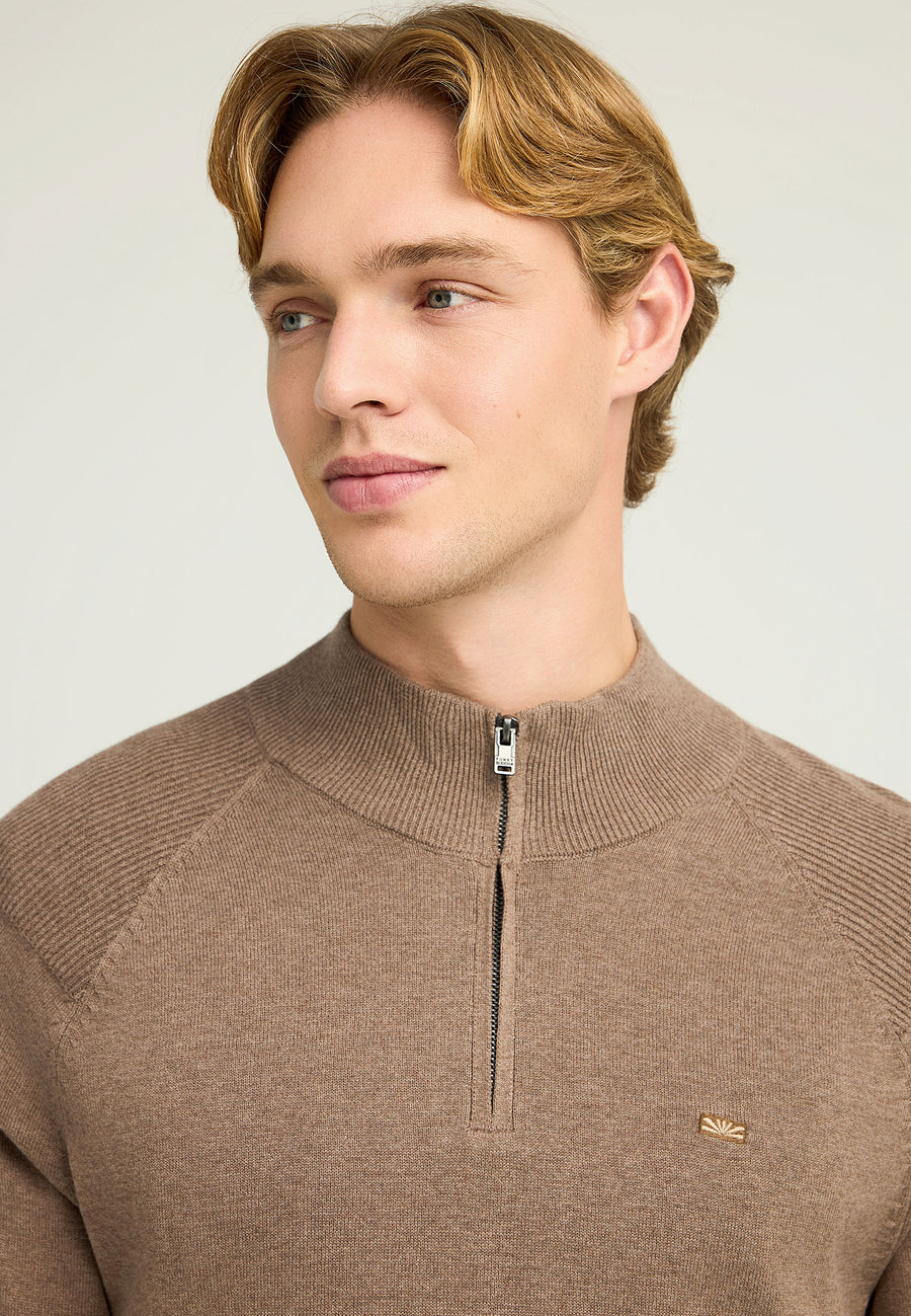 Pulover tricotat simplu cu fermoar pe jumătate pentru bărbați