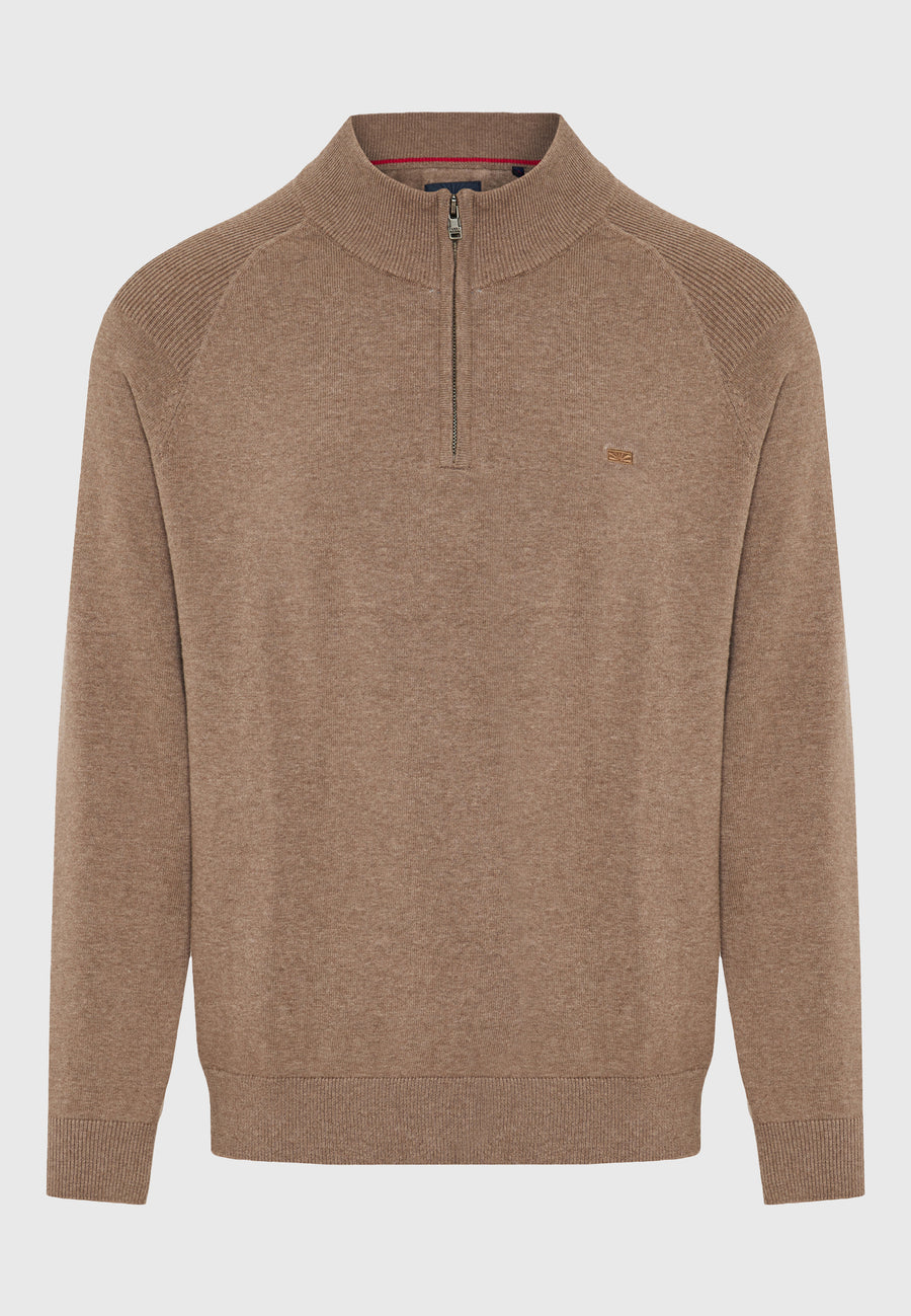 Pulover tricotat simplu cu fermoar pe jumătate pentru bărbați