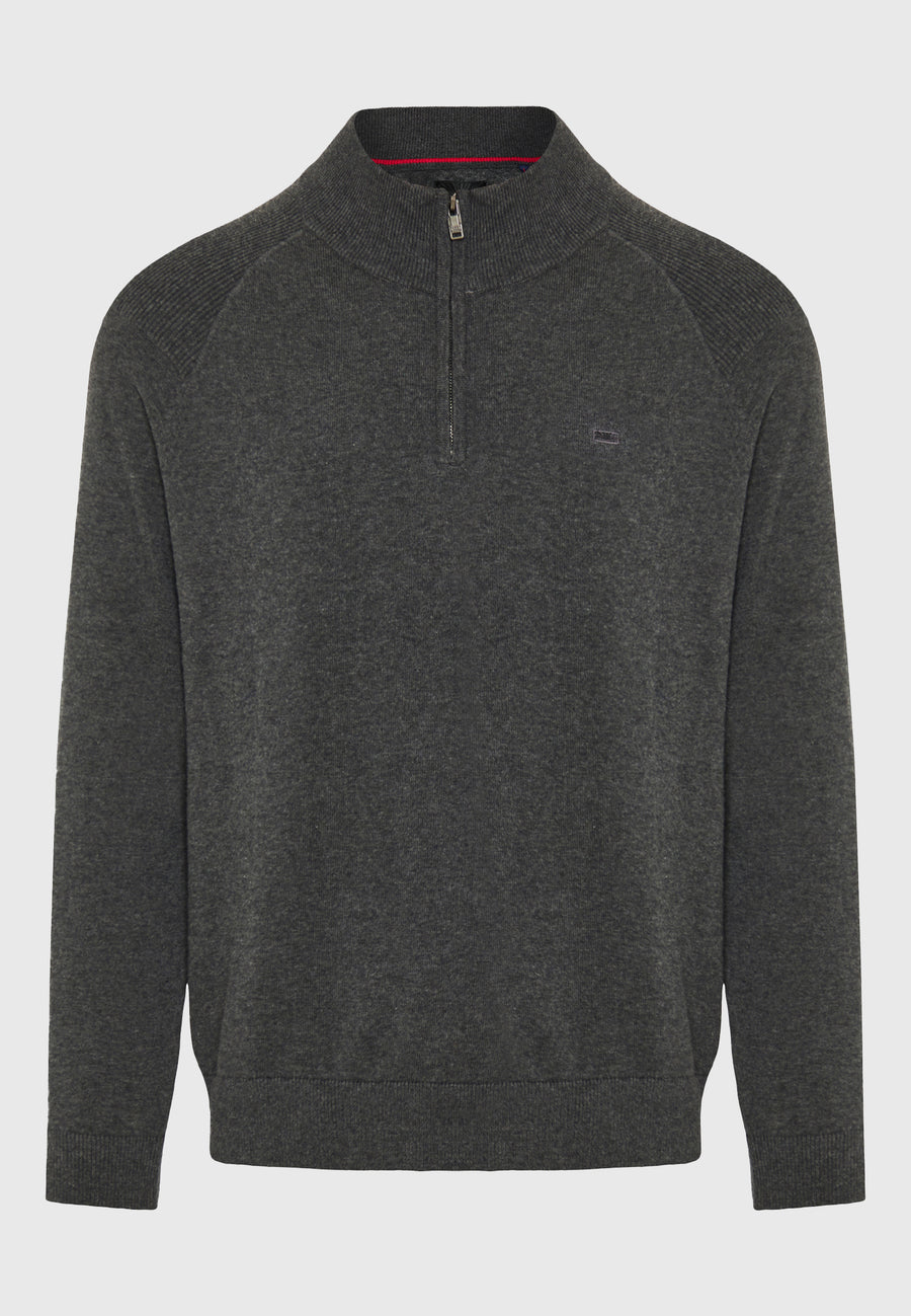 Pulover tricotat simplu cu fermoar pe jumătate pentru bărbați