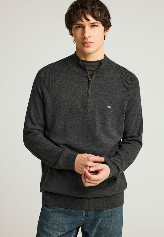 Pulover tricotat simplu cu fermoar pe jumătate pentru bărbați
