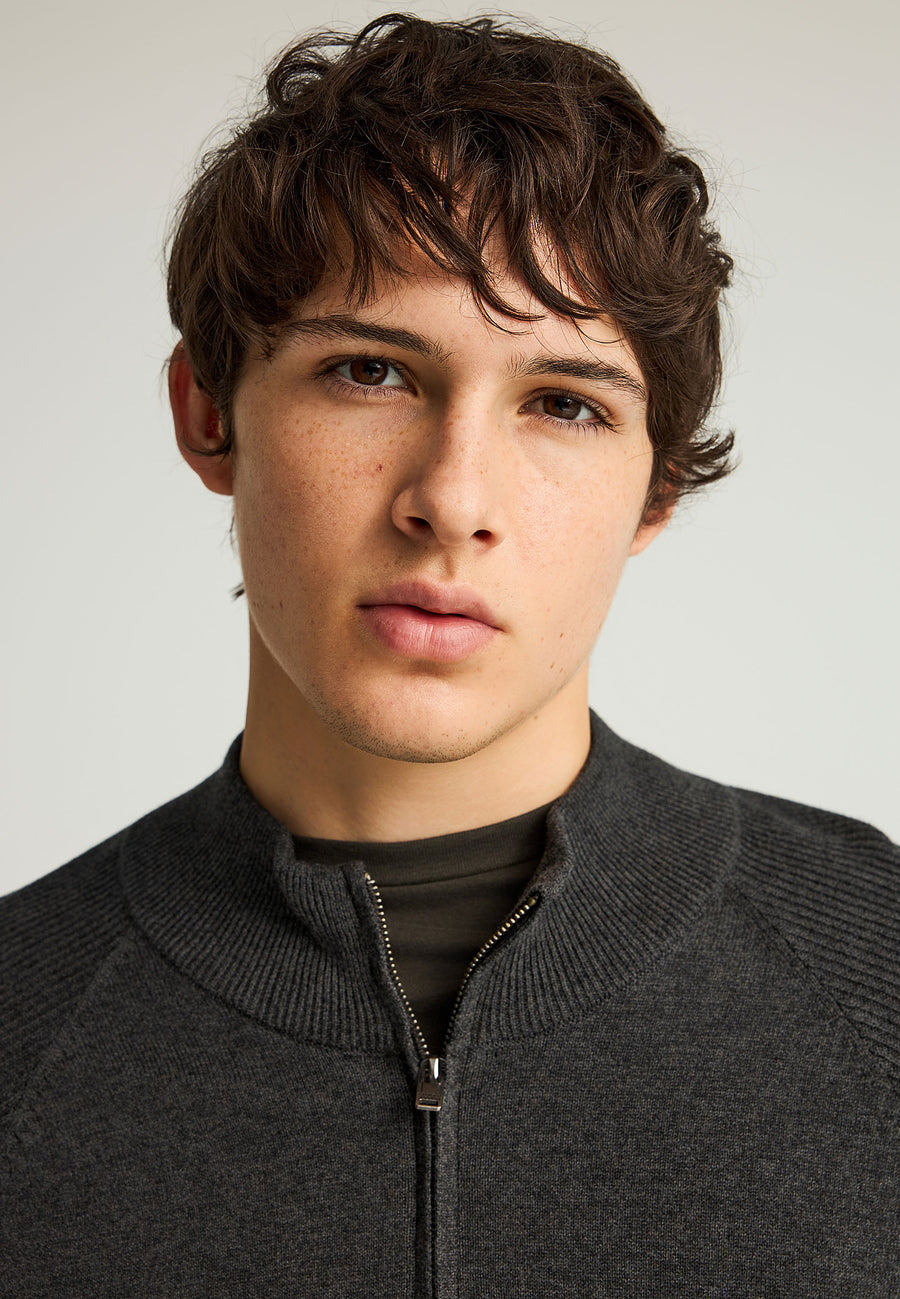 Pulover tricotat simplu cu fermoar pe jumătate pentru bărbați