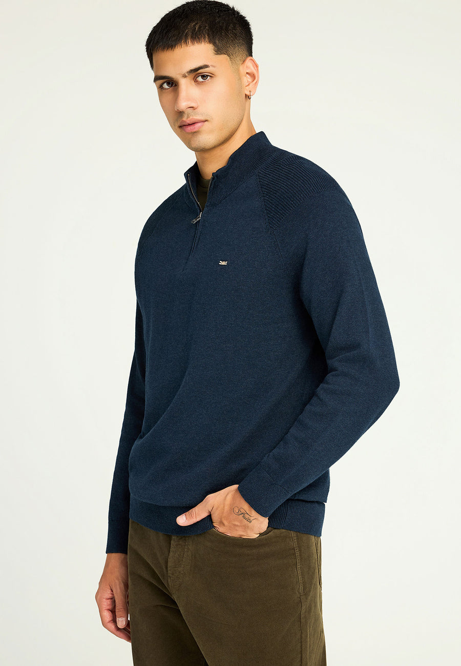 Pulover tricotat simplu cu fermoar pe jumătate pentru bărbați