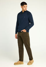 Pulover tricotat simplu cu fermoar pe jumătate pentru bărbați