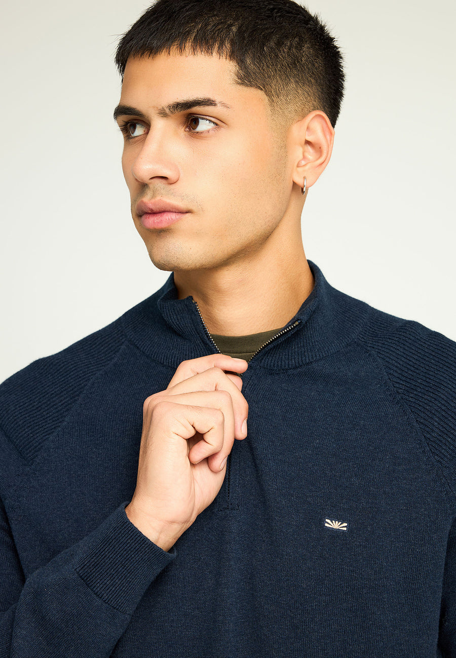 Pulover tricotat simplu cu fermoar pe jumătate pentru bărbați