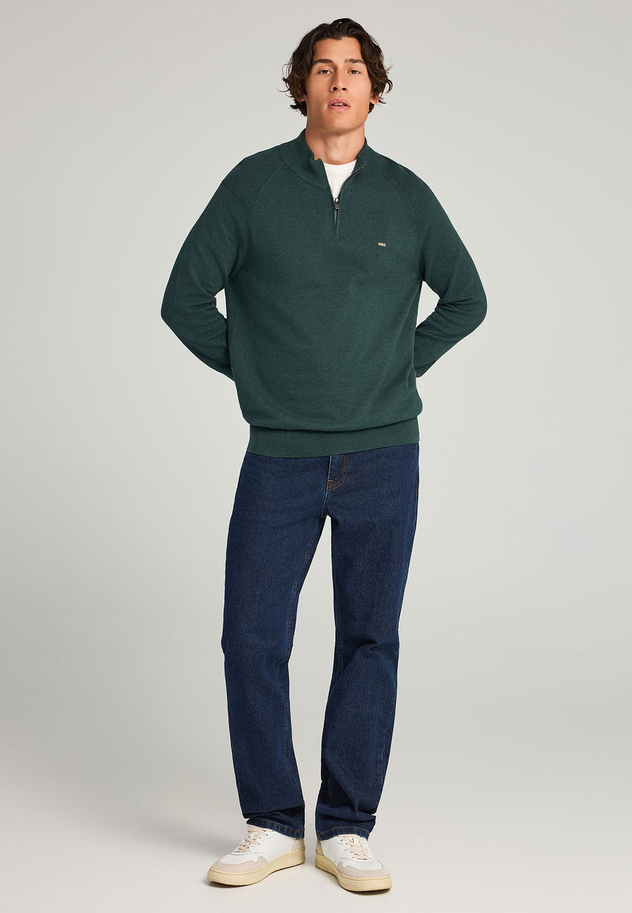 Pulover tricotat simplu cu fermoar pe jumătate pentru bărbați