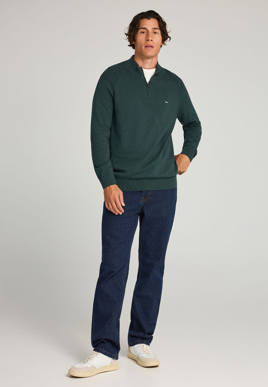 Pulover tricotat simplu cu fermoar pe jumătate pentru bărbați