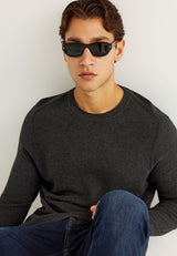 Pulover tricotat simplu cu guler rotund pentru bărbați