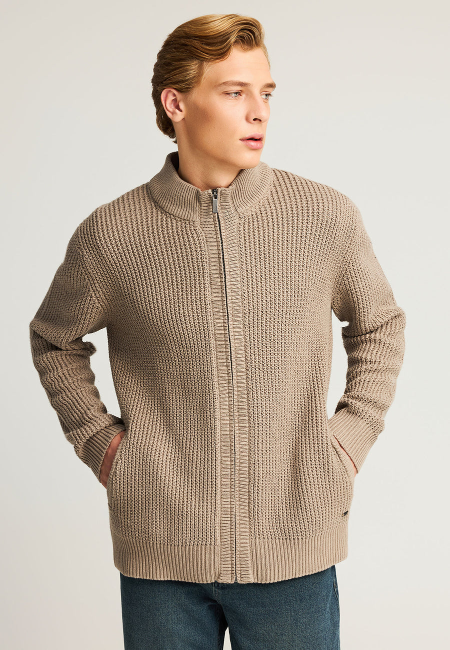 Cardigan tricotat pentru bărbați cu borduri striate