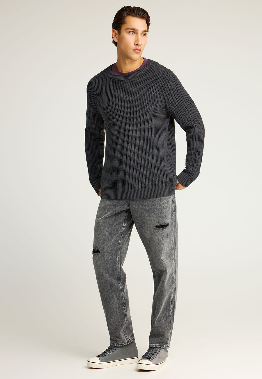 Pulover tricotat simplu cu guler rotund pentru bărbați