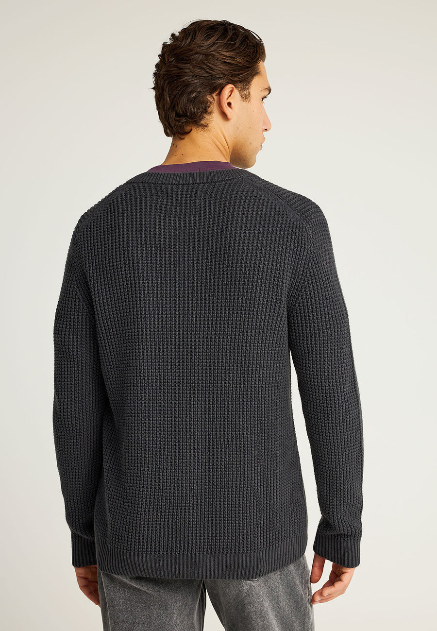 Pulover tricotat simplu cu guler rotund pentru bărbați