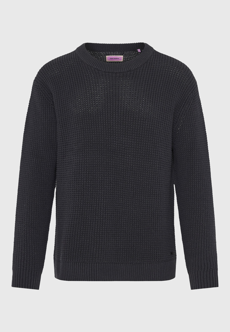 Pulover tricotat simplu cu guler rotund pentru bărbați