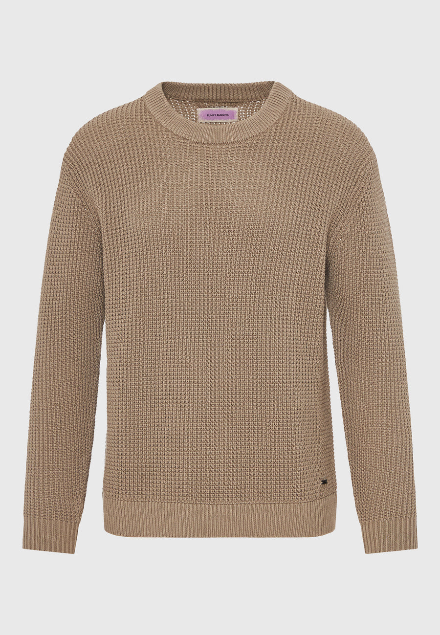 Pulover tricotat simplu cu guler rotund pentru bărbați