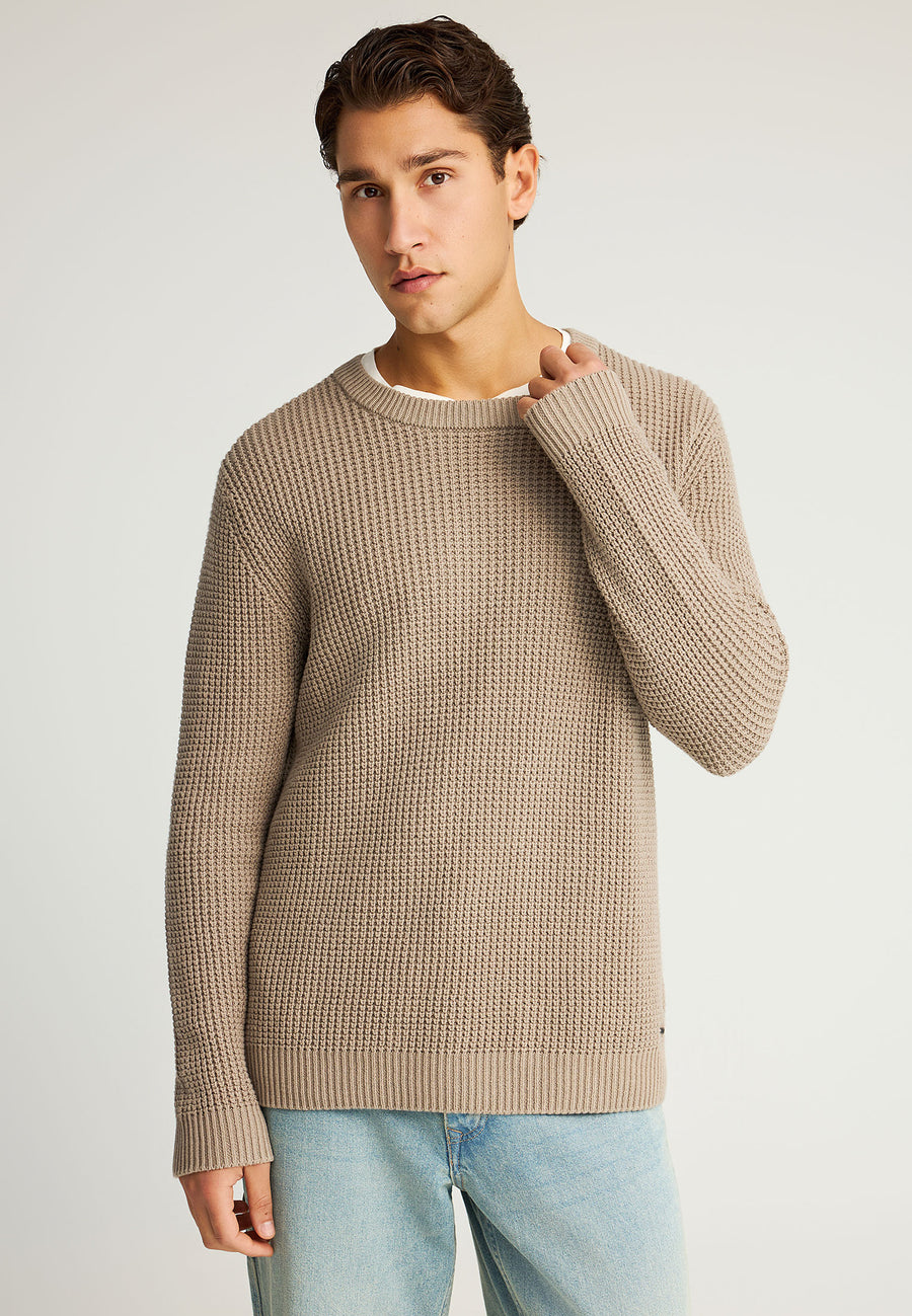 Pulover tricotat simplu cu guler rotund pentru bărbați