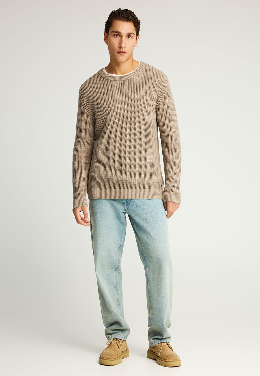 Pulover tricotat simplu cu guler rotund pentru bărbați