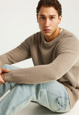 Pulover tricotat simplu cu guler rotund pentru bărbați