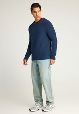 Pulover tricotat simplu cu guler rotund pentru bărbați