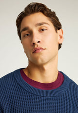 Pulover tricotat simplu cu guler rotund pentru bărbați