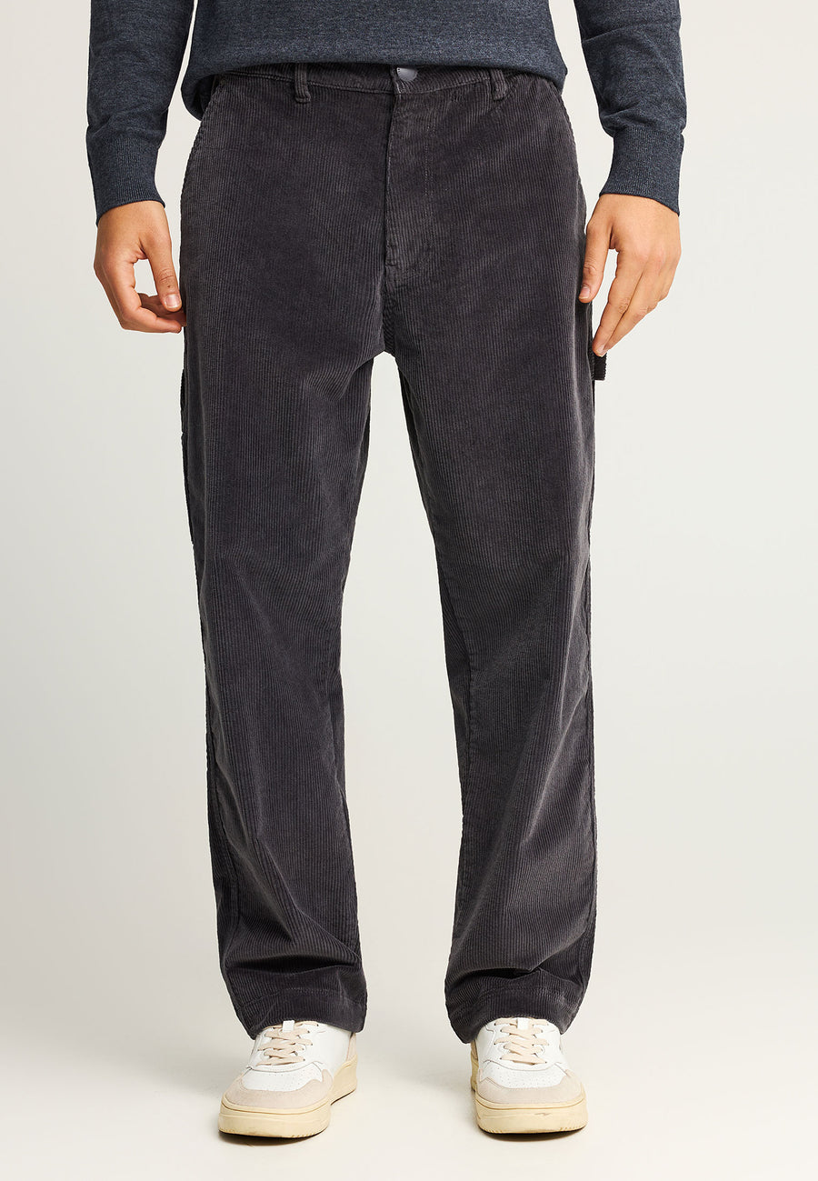 Pantaloni chino din catifea reiată cu talie înaltă pentru bărbați