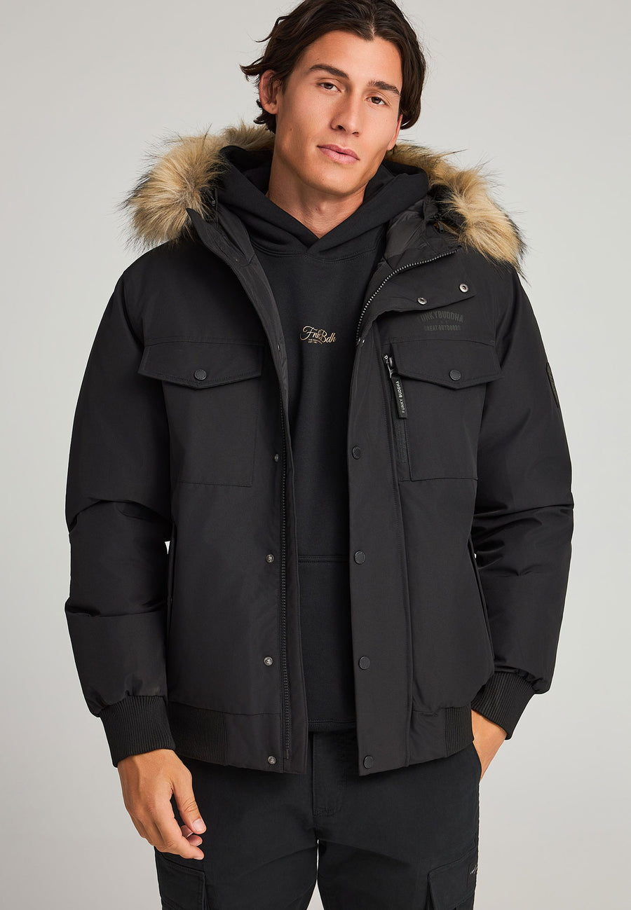 Parka pufoasă pentru bărbați cu glugă detașabilă