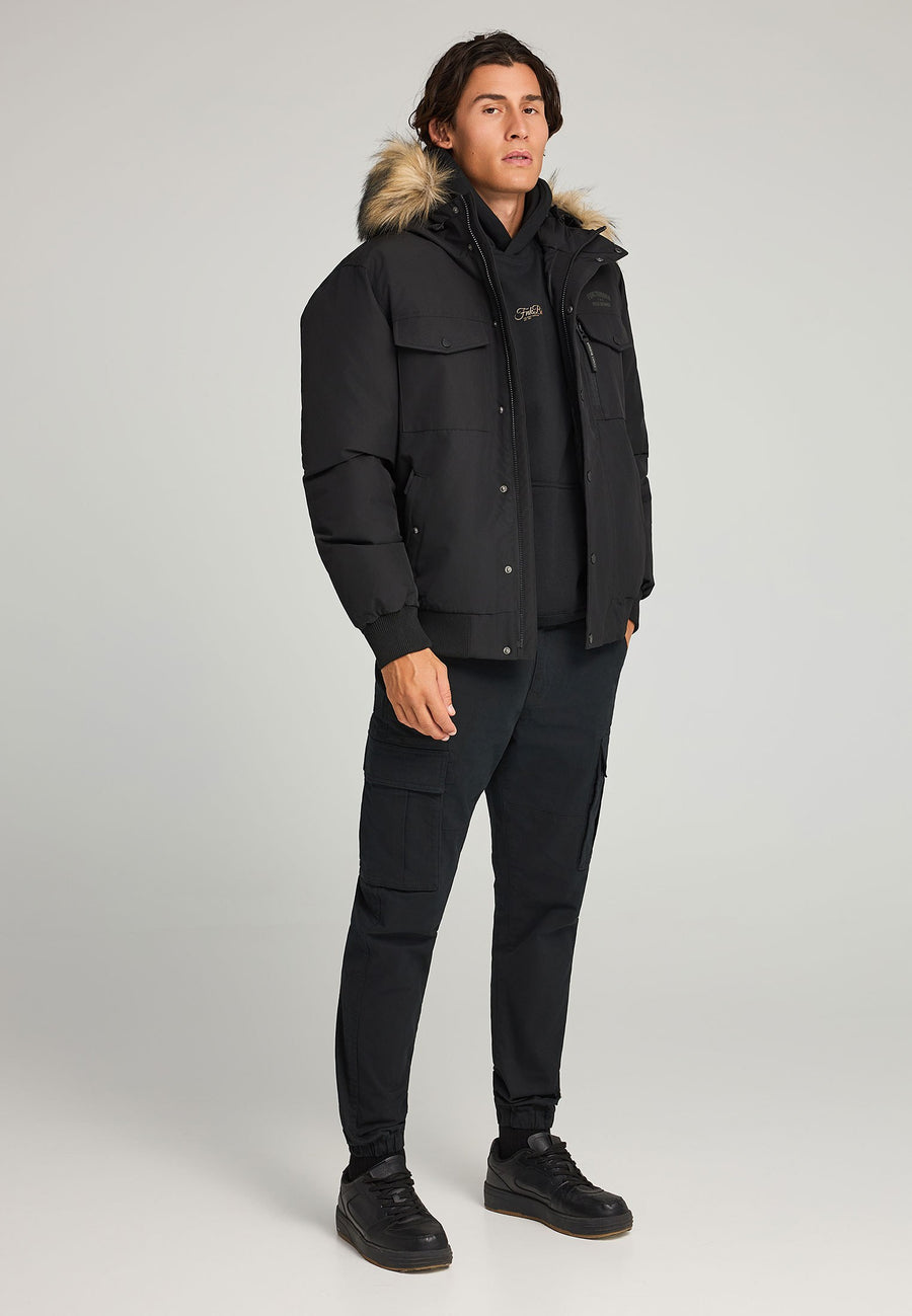 Parka pufoasă pentru bărbați cu glugă detașabilă