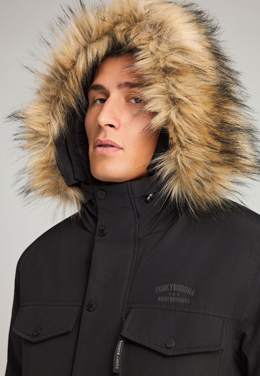 Parka pufoasă pentru bărbați cu glugă detașabilă