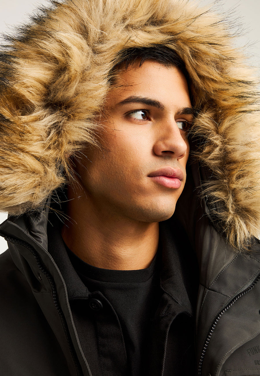 Parka pufoasă pentru bărbați cu glugă detașabilă